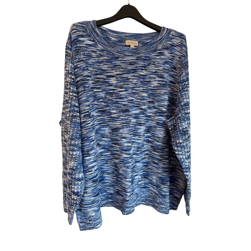 AnyBody Blue White Space Dye Crew Neck Sweater Plus Size‎ 3X Long Sleeve Knit